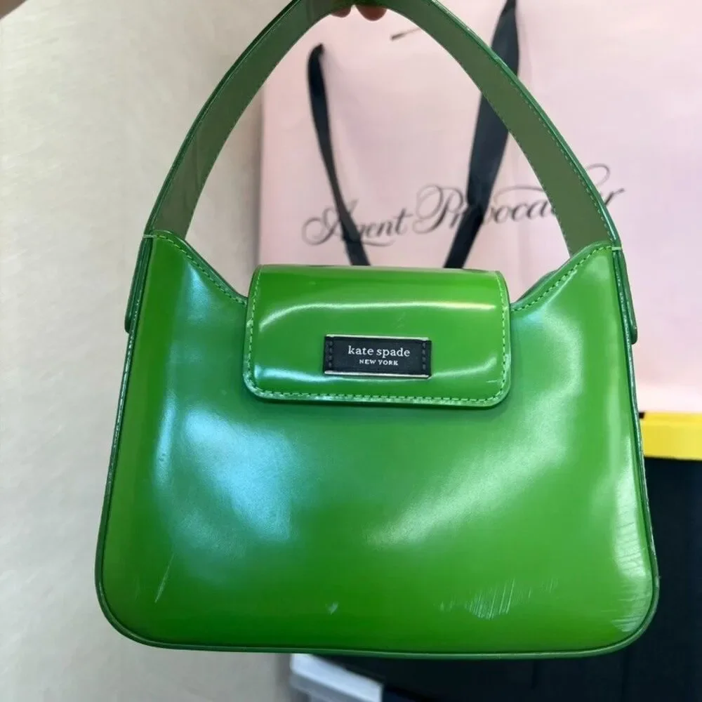 Kate Spade New York Green Spazzolato Leather Sam Icon Mini Hobo Bag Womens